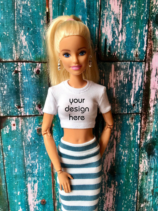 Staple Custom Print Crop T-shirt for Dolls 1/6-scale, 11.5 Inch, many colors - Bouutique.com