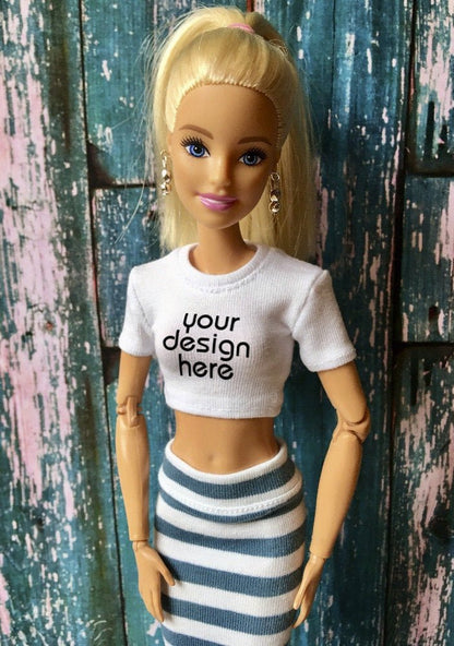 Staple Custom Print Crop T-shirt for Dolls 1/6-scale, 11.5 Inch, many colors - Bouutique.com