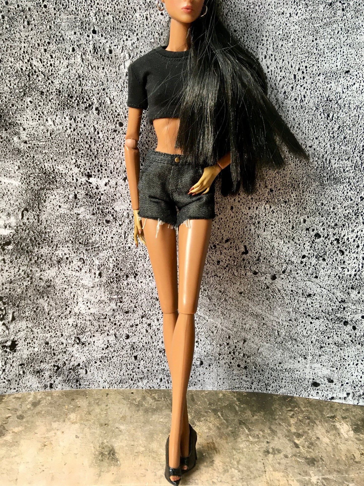 Ash Raw Hem Denim Shorts for NuFace Integrity Toys Doll 12.5" - Bouutique.com