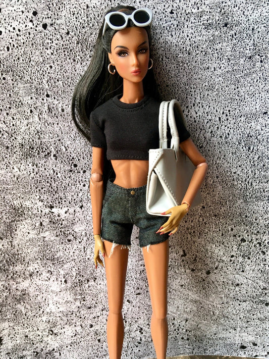 Ash Raw Hem Denim Shorts for NuFace Integrity Toys Doll 12.5" - Bouutique.com