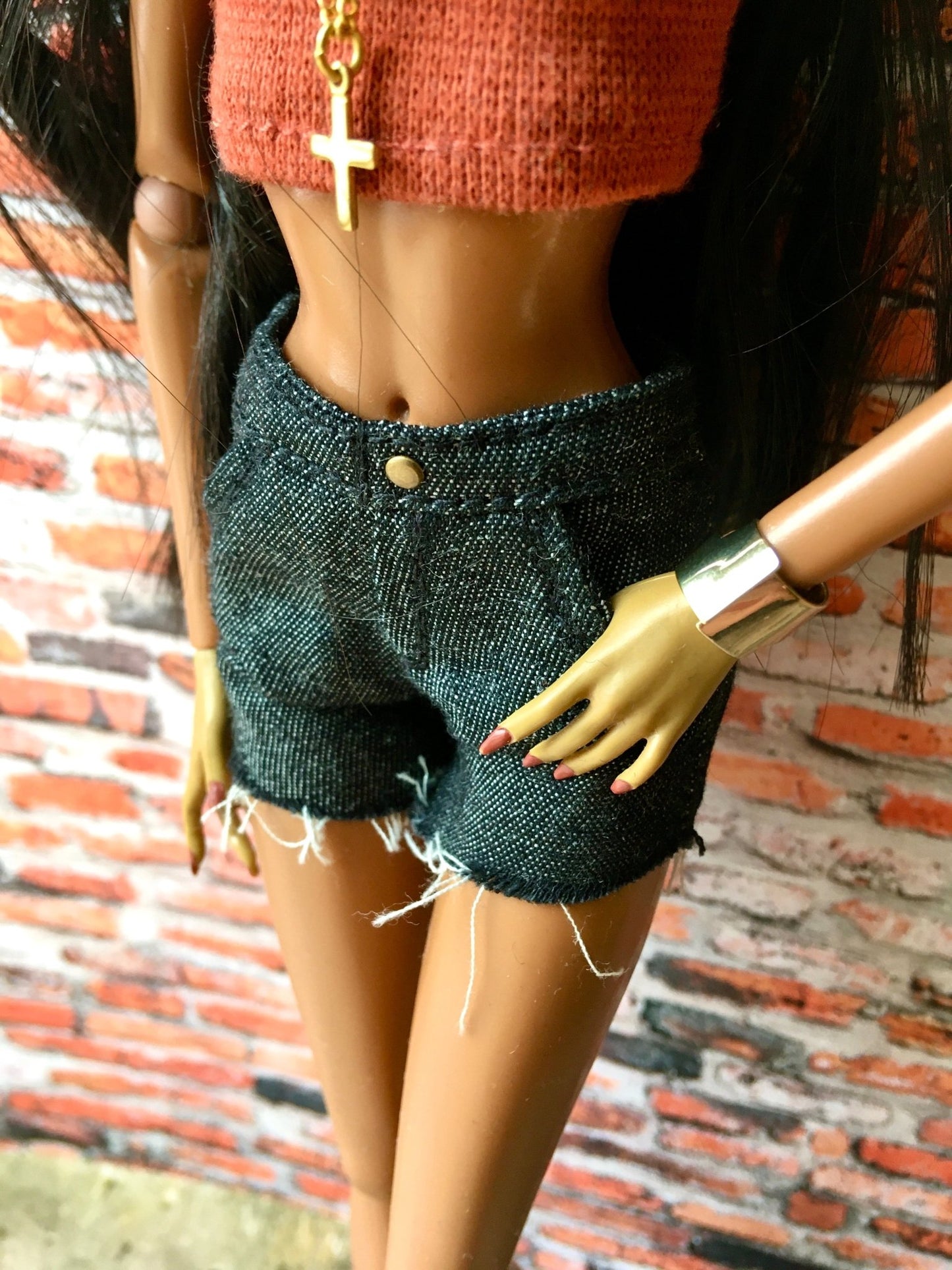 Ash Raw Hem Denim Shorts with back stitching for NuFace Integrity Toys Doll 12.5" - Bouutique.com