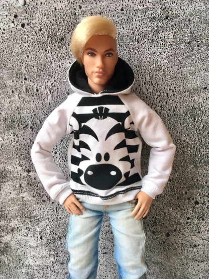 Infinite Zebra  Print Hoodie for Ken Doll 1/6-scale, 12 Inch - Bouutique.com