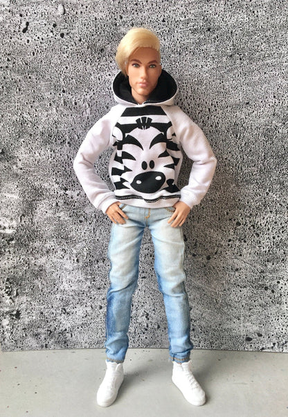 Infinite Zebra  Print Hoodie for Ken Doll 1/6-scale, 12 Inch - Bouutique.com