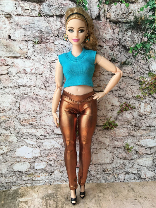 Glimmer Metallic Bronze Leggings for Curvy Doll 1/6-scale - Bouutique.com