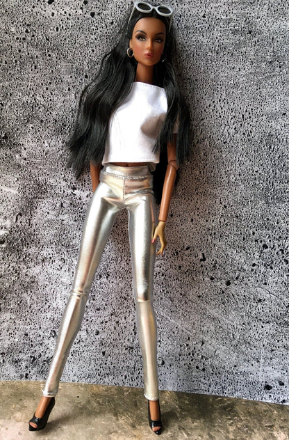 Glimmer Metallic Silver Leggings for NuFace Integrity Toys Doll 12.5" - Bouutique.com