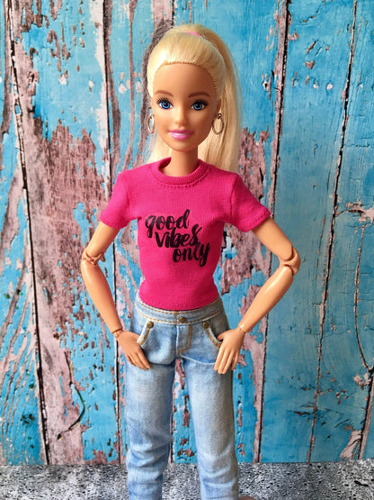 Vital Printed T-shirt with "good vibes only" Design for Doll 1/6-scale, 11.5 Inch - Bouutique.com