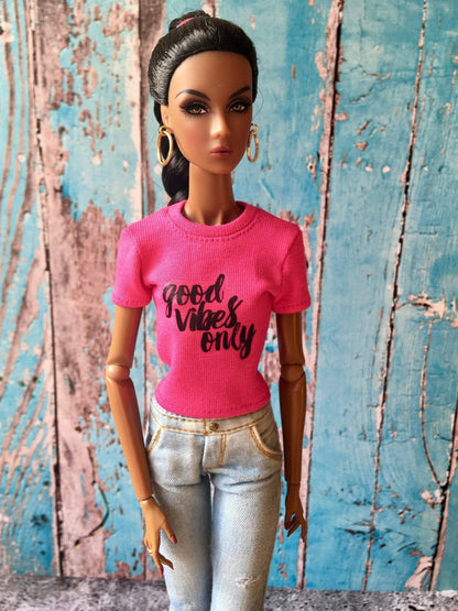 Vital Print T-shirt "good vibes only" Design for NuFace Integrity Toys Doll 12.5" - Bouutique.com