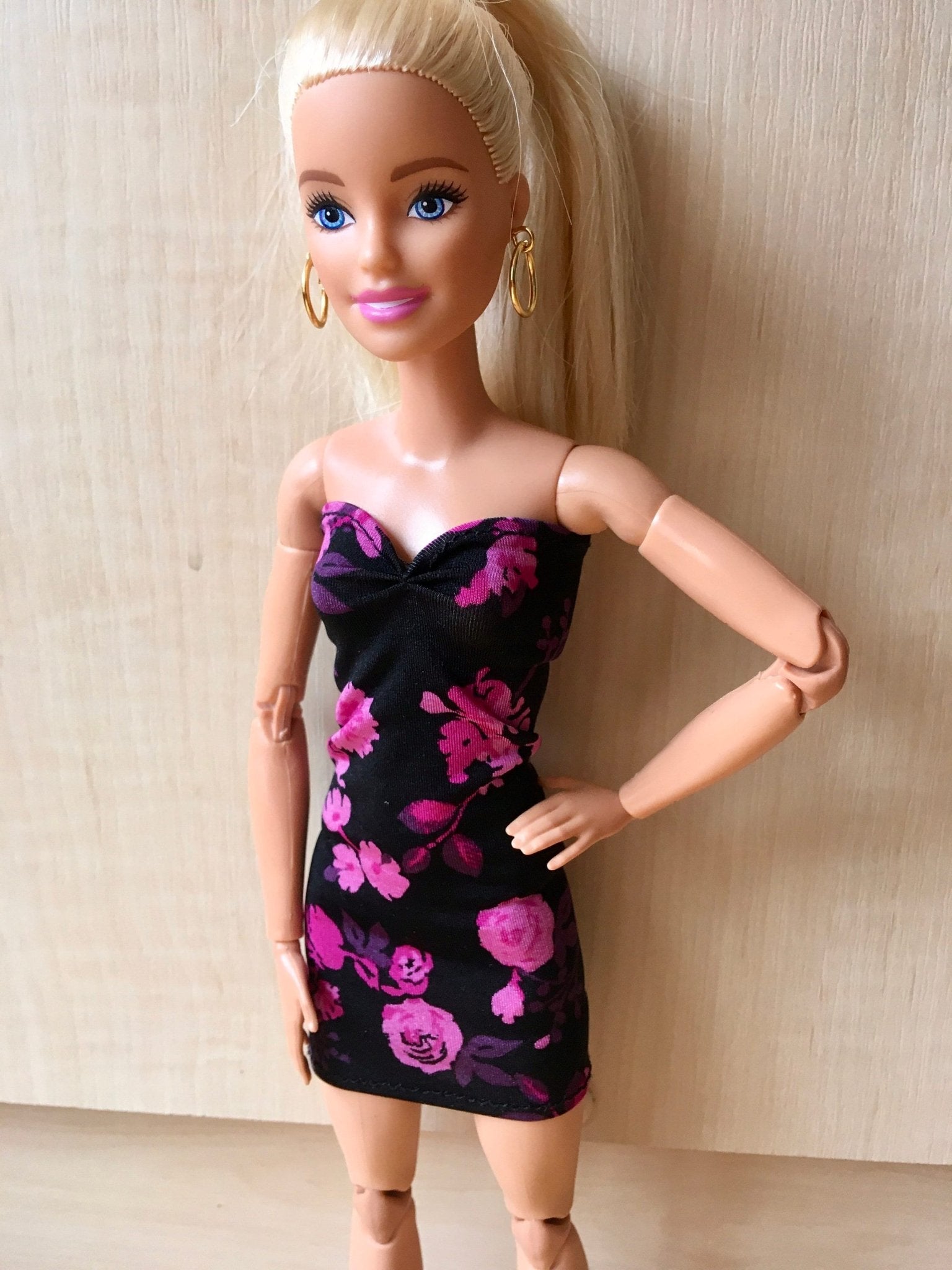 Floral Black Strapless Tube Dress for Doll 1/6-scale, 11.5 Inch - Bouutique.com