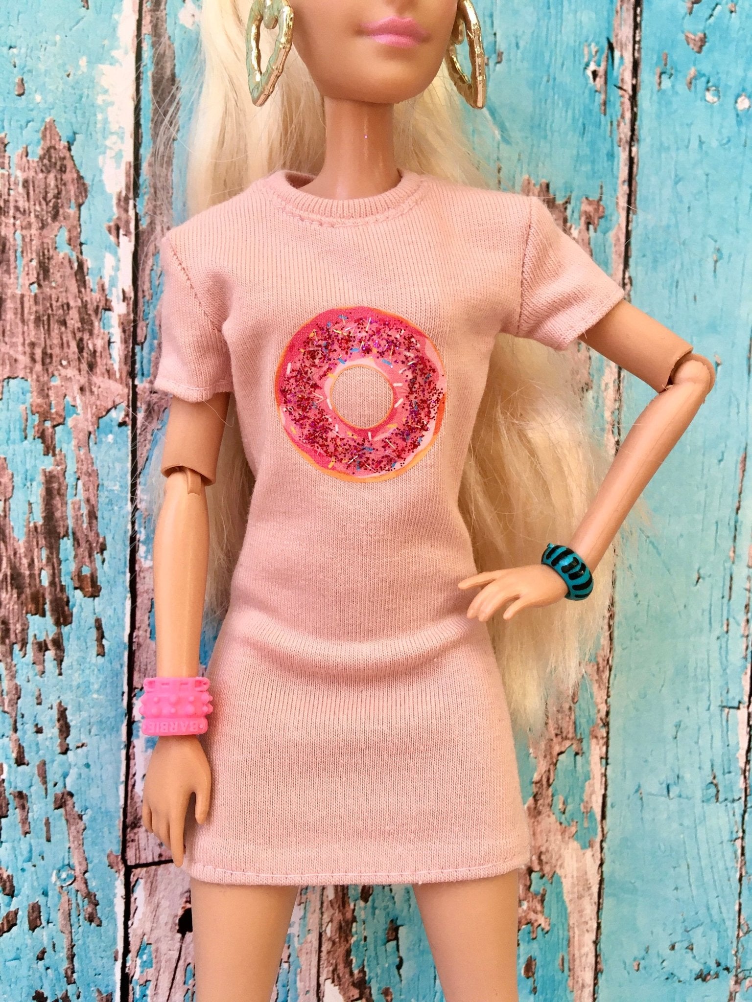 Blush Donut Print T-shirt Dress for Doll 1/6-scale, 11.5 Inch - Bouutique.com