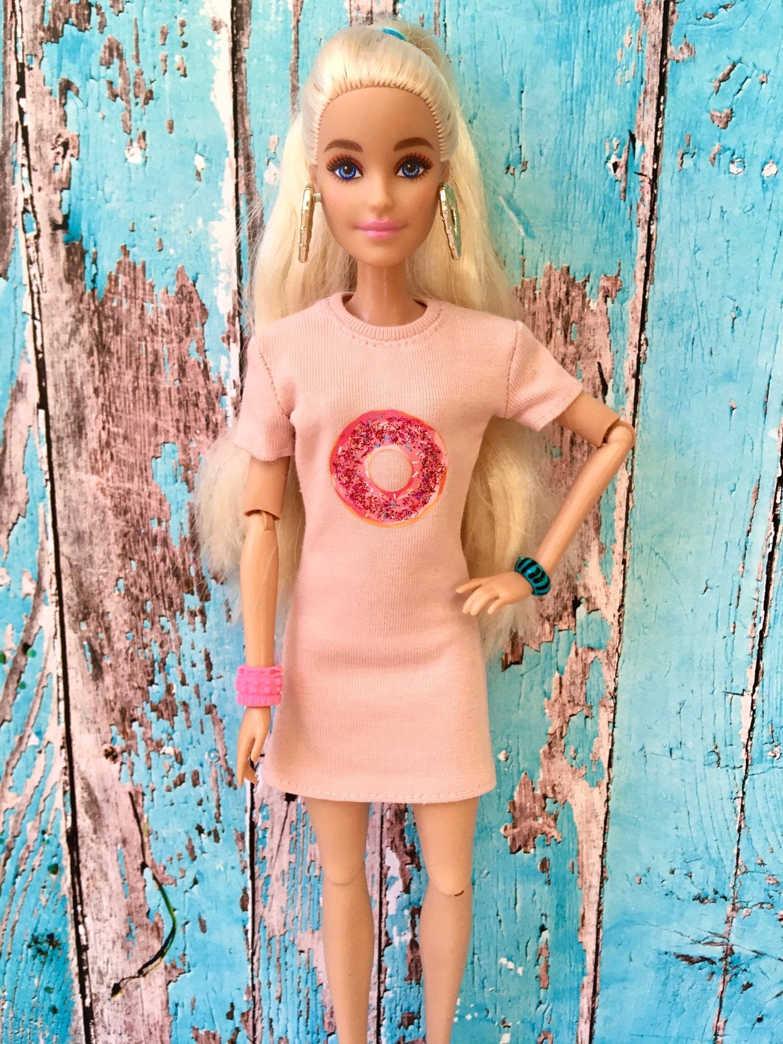 Blush Donut Print T-shirt Dress for Doll 1/6-scale, 11.5 Inch - Bouutique.com