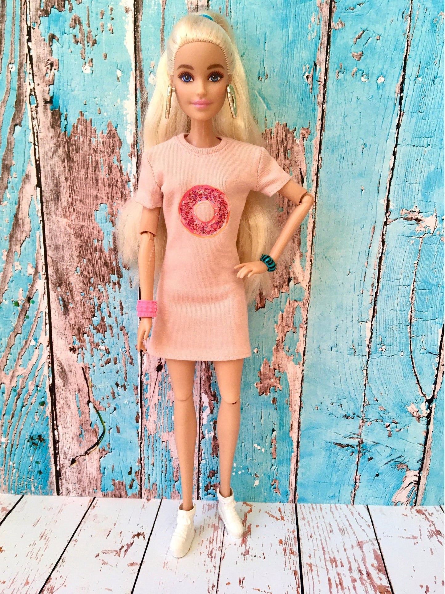 Blush Donut Print T-shirt Dress for Doll 1/6-scale, 11.5 Inch - Bouutique.com